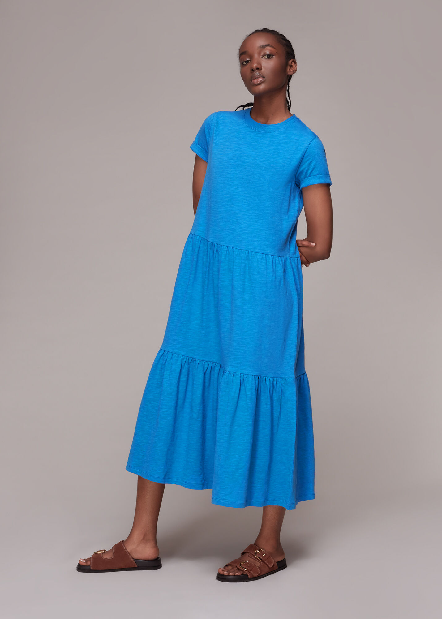 blue tiered dress